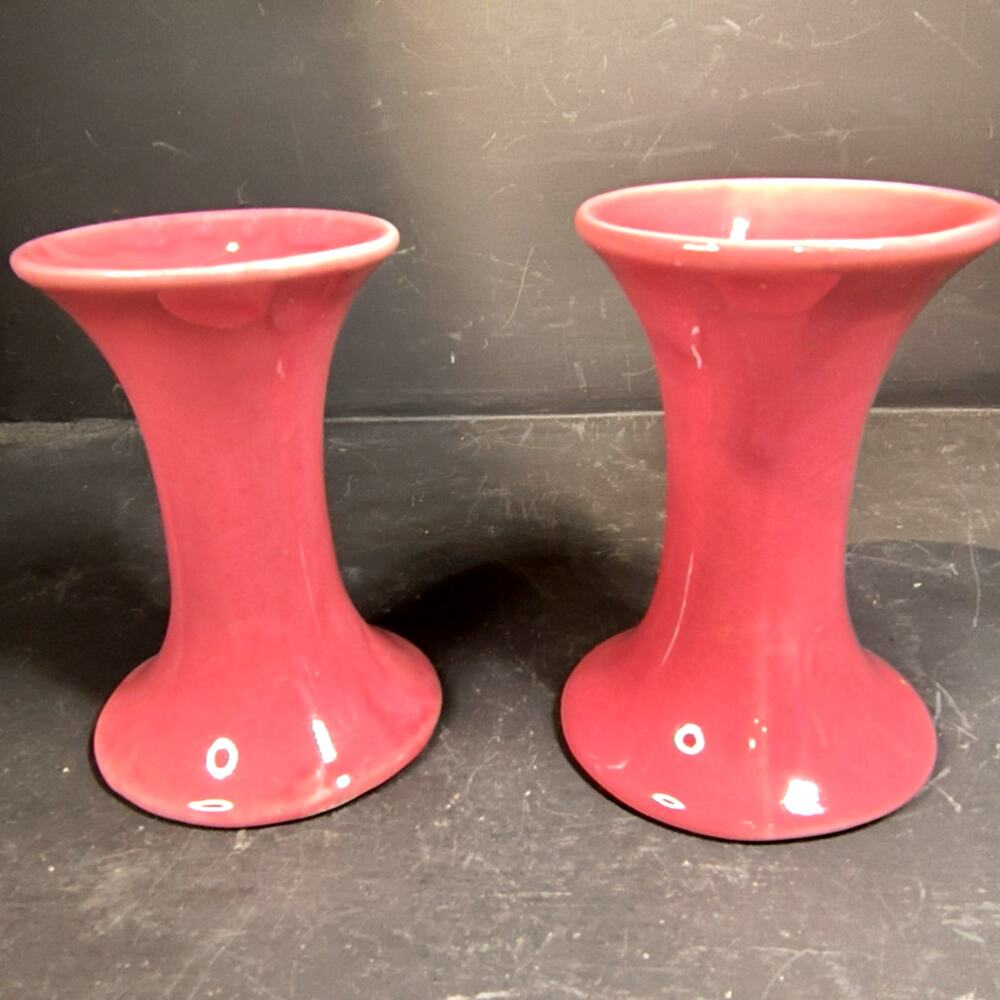 2197. Set Antique Art Deco Dusty Rose Ceramic Trumpet Vases Wardle Pottery Art